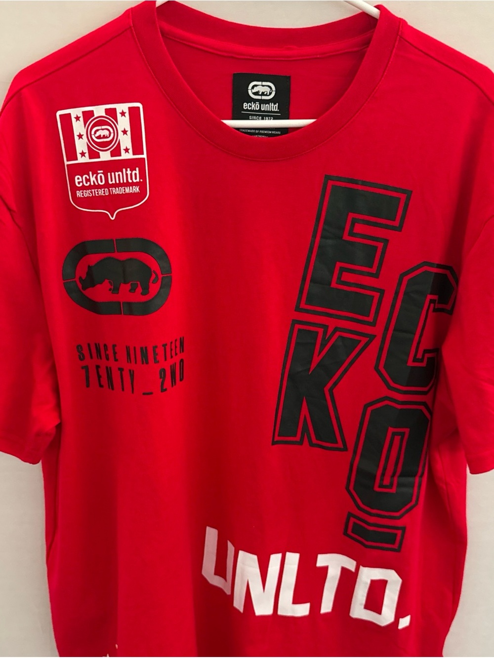 Ecko Unlimited Red Tee with Black & White Logo Patch